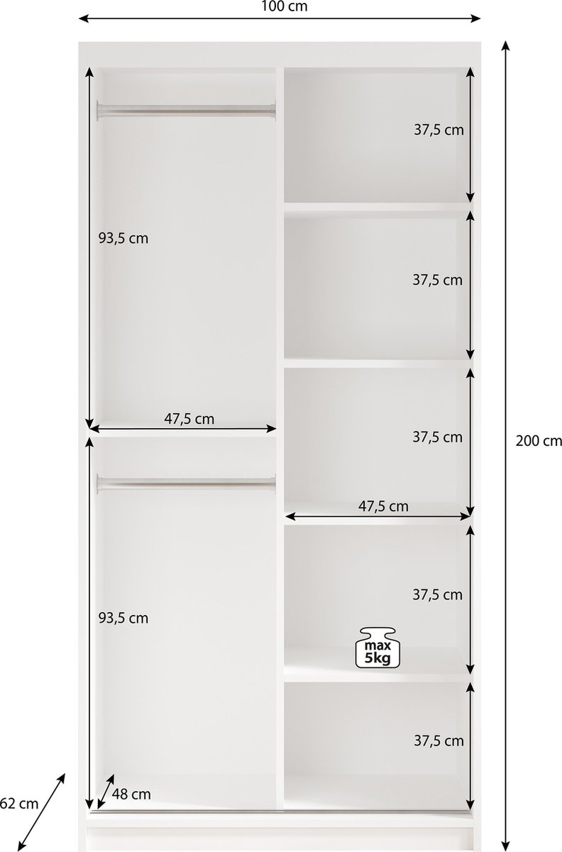 Meubella - Kledingkast Luxor - Zwart - Eiken - 100 Cm