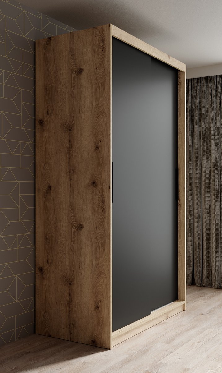 Meubella - Kledingkast Luxor - Zwart - Eiken - 120 Cm