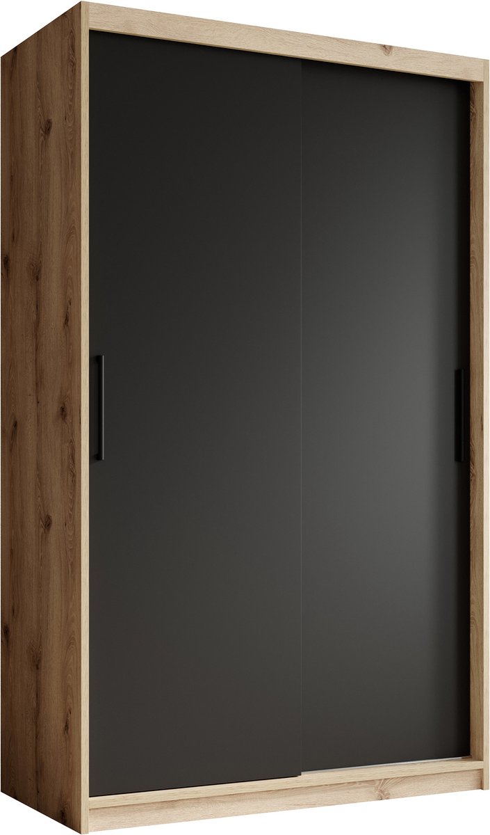 Meubella - Kledingkast Luxor - Zwart - Eiken - 120 Cm