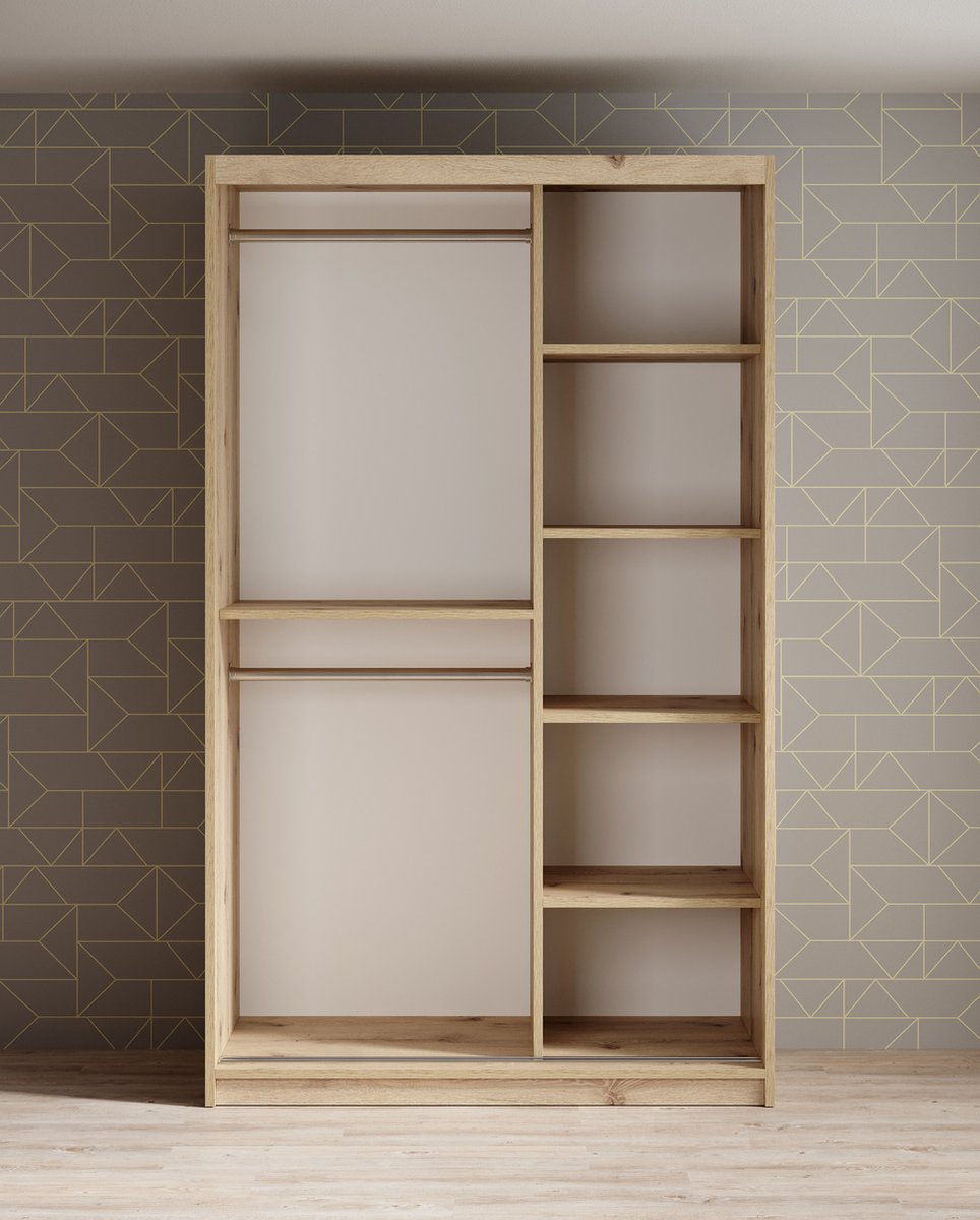 Meubella - Kledingkast Luxor - Zwart - Eiken - 120 Cm