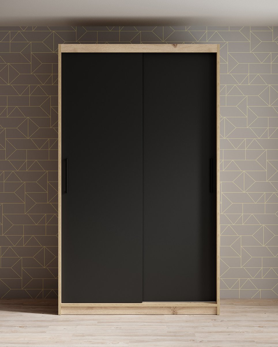 Meubella - Kledingkast Luxor - Zwart - Eiken - 120 Cm