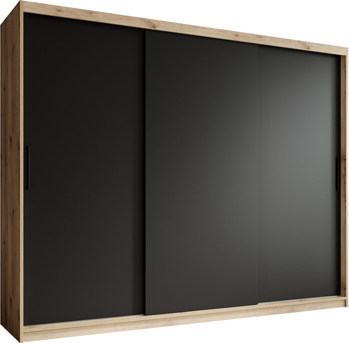 Meubella - Kledingkast Luxor - Zwart - Eiken - 250 Cm