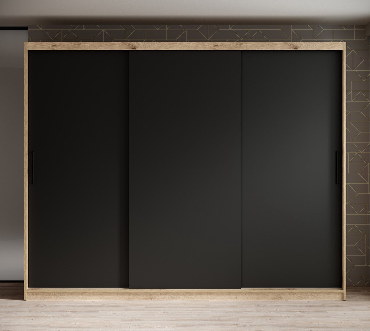 Meubella - Kledingkast Luxor - Zwart - Eiken - 250 Cm