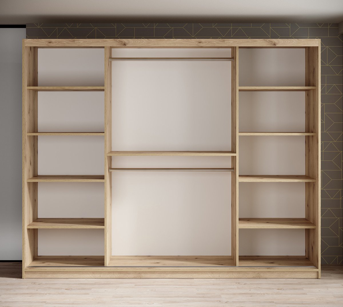 Meubella - Kledingkast Luxor - Zwart - Eiken - 250 Cm