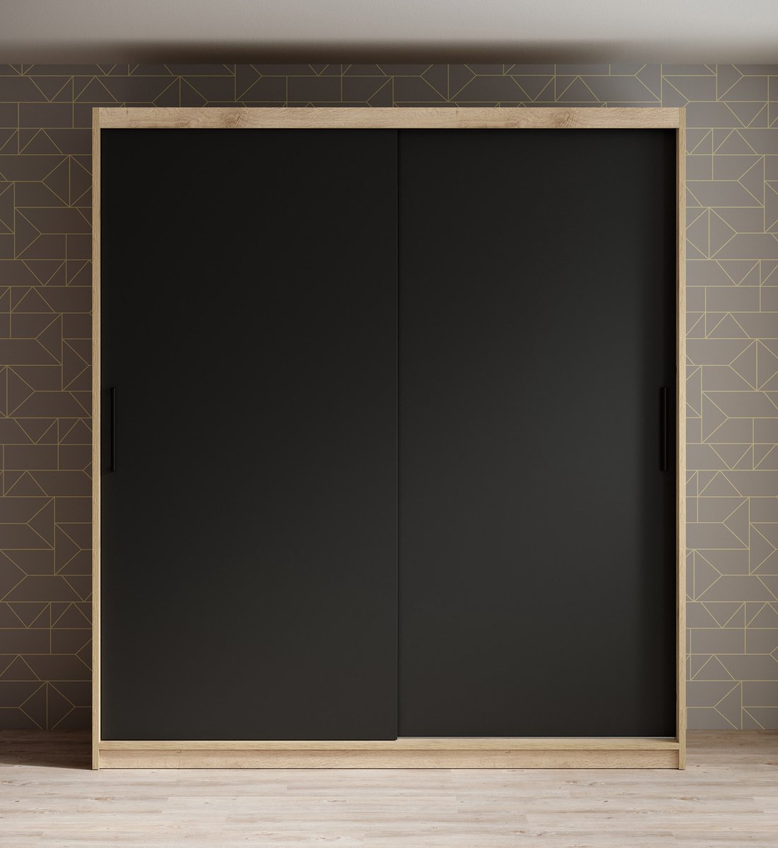 Meubella - Kledingkast Luxor - Zwart - Eiken - 180 Cm