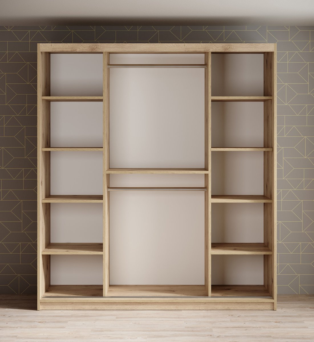 Meubella - Kledingkast Luxor - Zwart - Eiken - 180 Cm