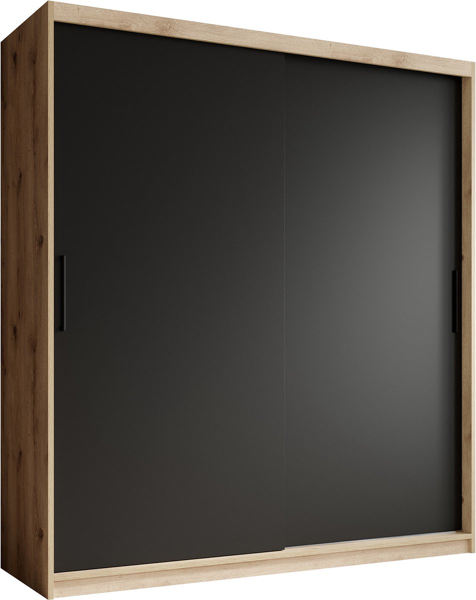 Meubella - Kledingkast Luxor - Zwart - Eiken - 180 Cm
