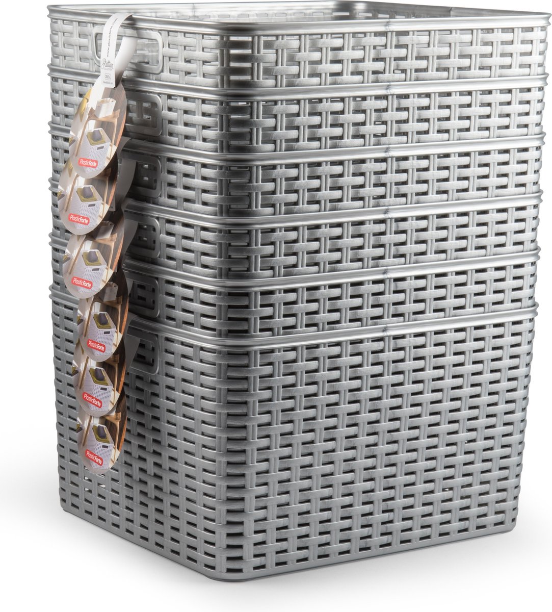 2x Zilveren Geweven Opbergboxen/opbergmanden 28,5 Liter Kunststof - Opbergbox - Silver