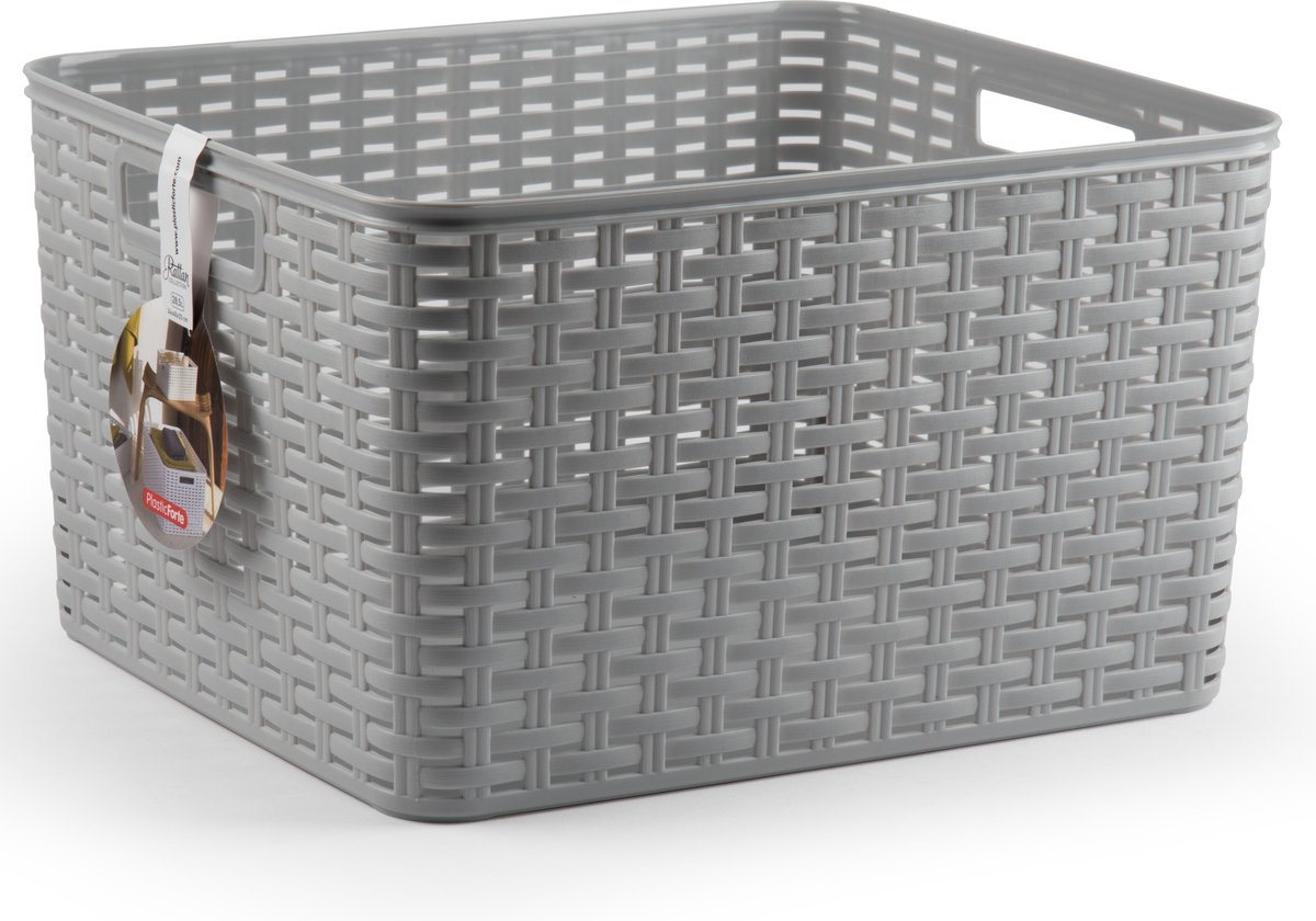 2x Zilveren Geweven Opbergboxen/opbergmanden 28,5 Liter Kunststof - Opbergbox - Silver