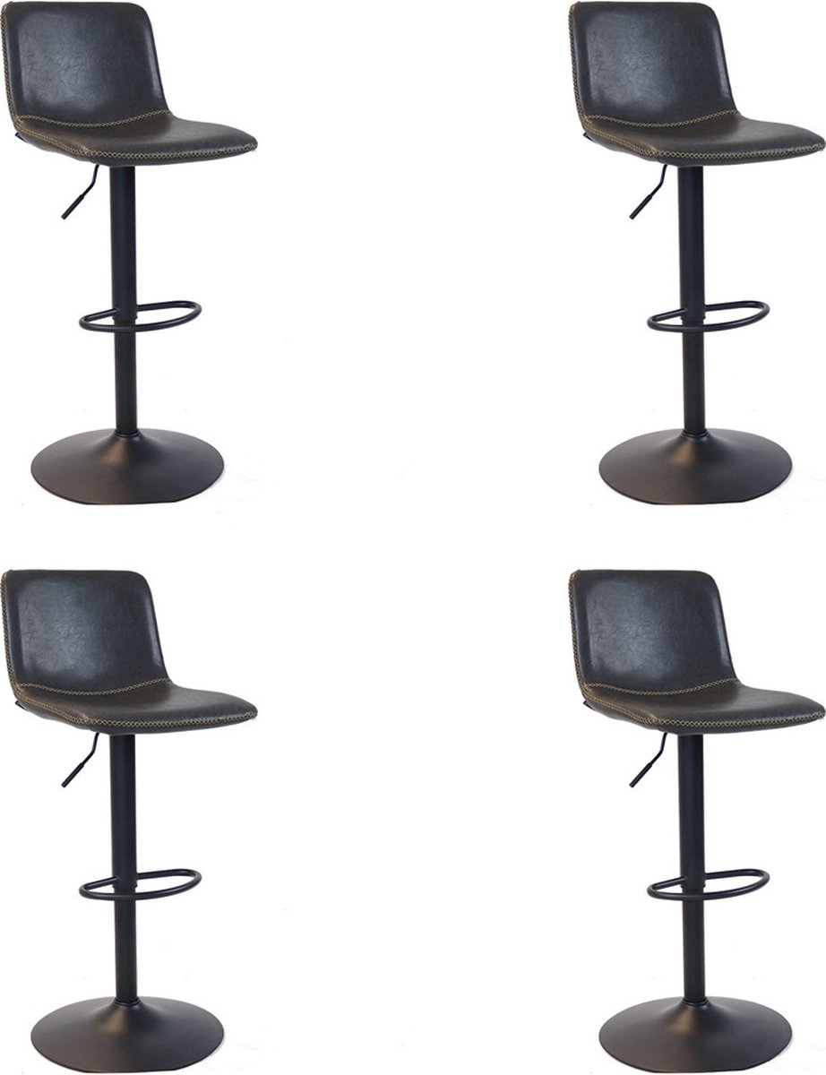 Bronx71 Industriële Barkruk Texas Leer Antraciet 60 - 76 Cm - Draaibaar - Barkrukken Set Van 4. - Grijs