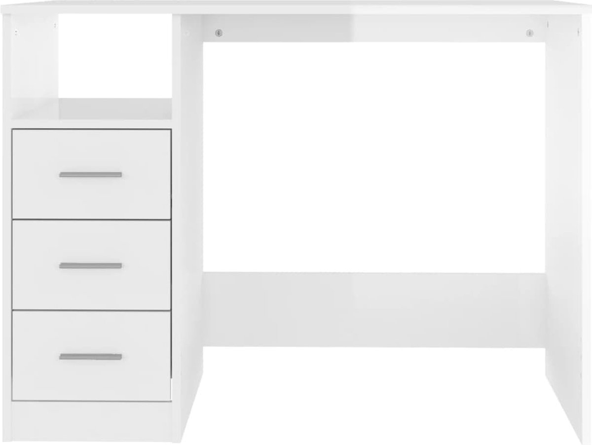 Vidaxl Bureau Met Lades 102x50x76 Cm Bewerkt Hout Hoogglans Wit