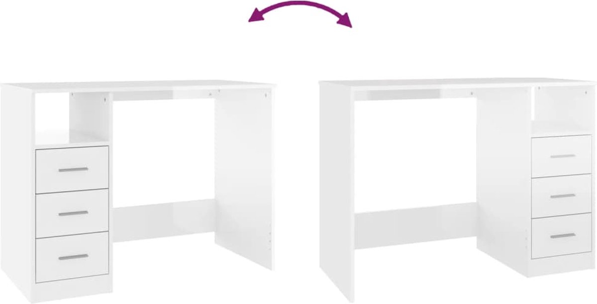 Vidaxl Bureau Met Lades 102x50x76 Cm Bewerkt Hout Hoogglans Wit