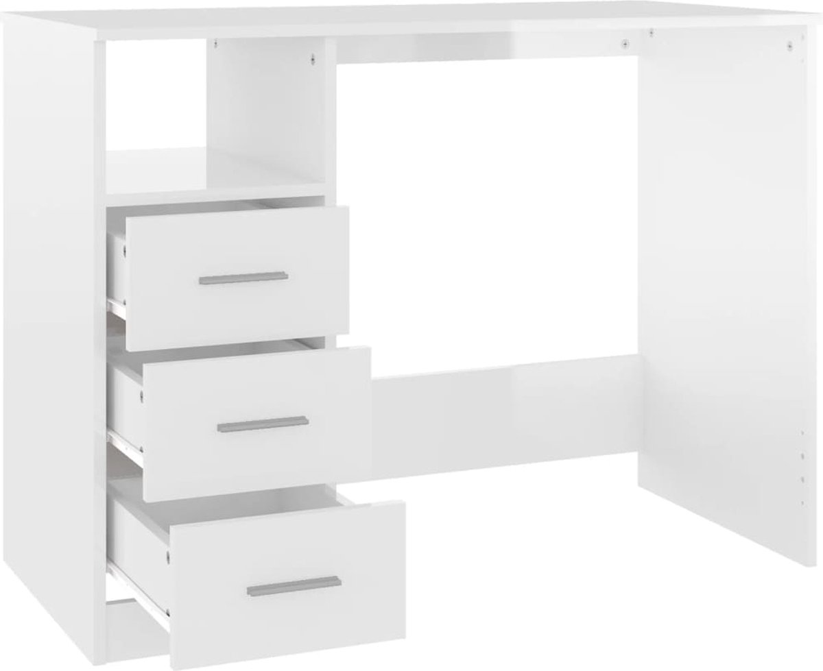 Vidaxl Bureau Met Lades 102x50x76 Cm Bewerkt Hout Hoogglans Wit