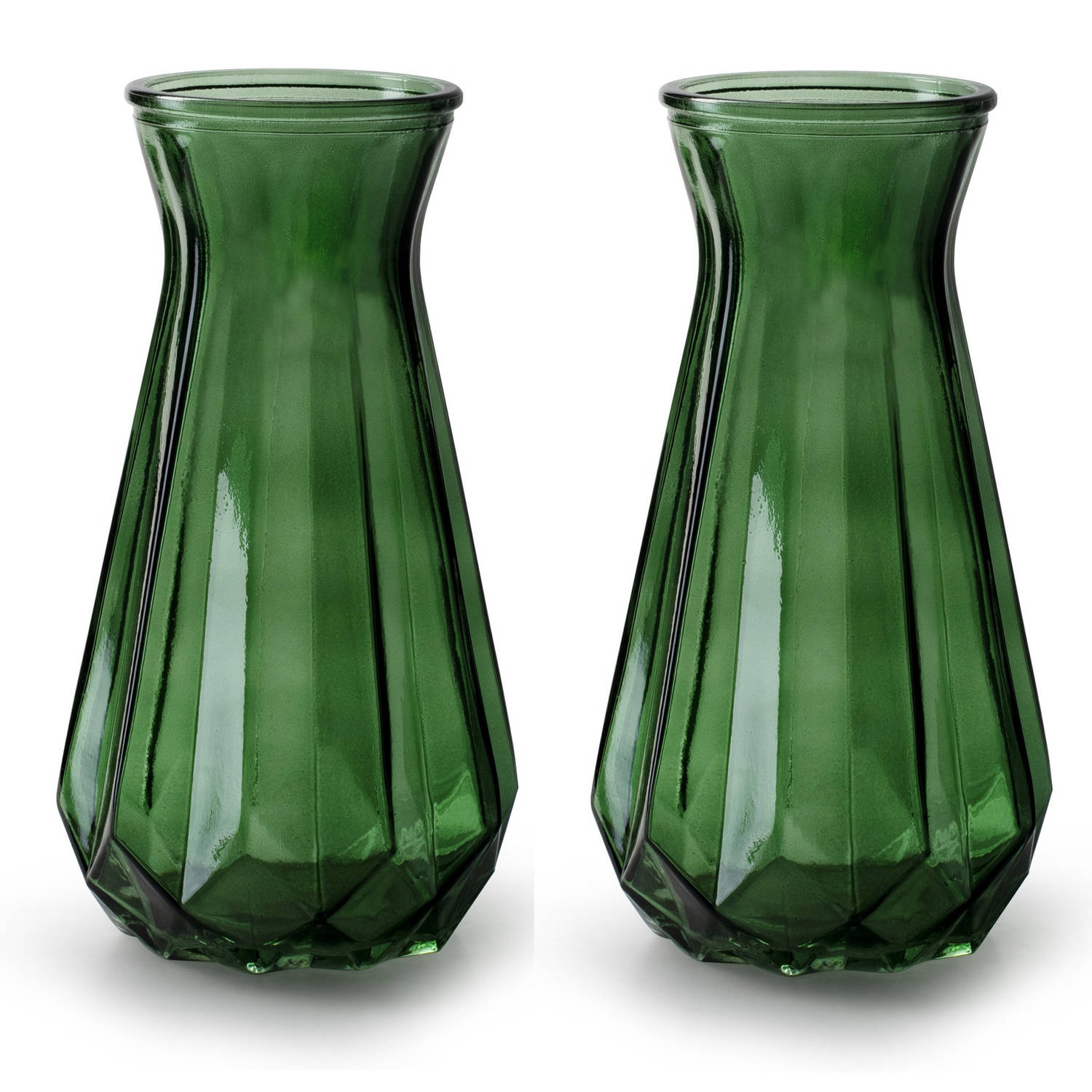 2x Stuks Bloemenvazen/transparant Glas - H15 X D10 Cm - Vazen - Groen