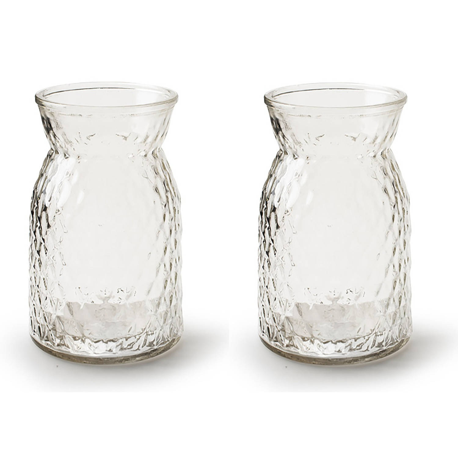 2x Stuks Bloemenvazen - Helder Bewerkt/transparant Glas - H25 X D13.5 Cm - Vazen