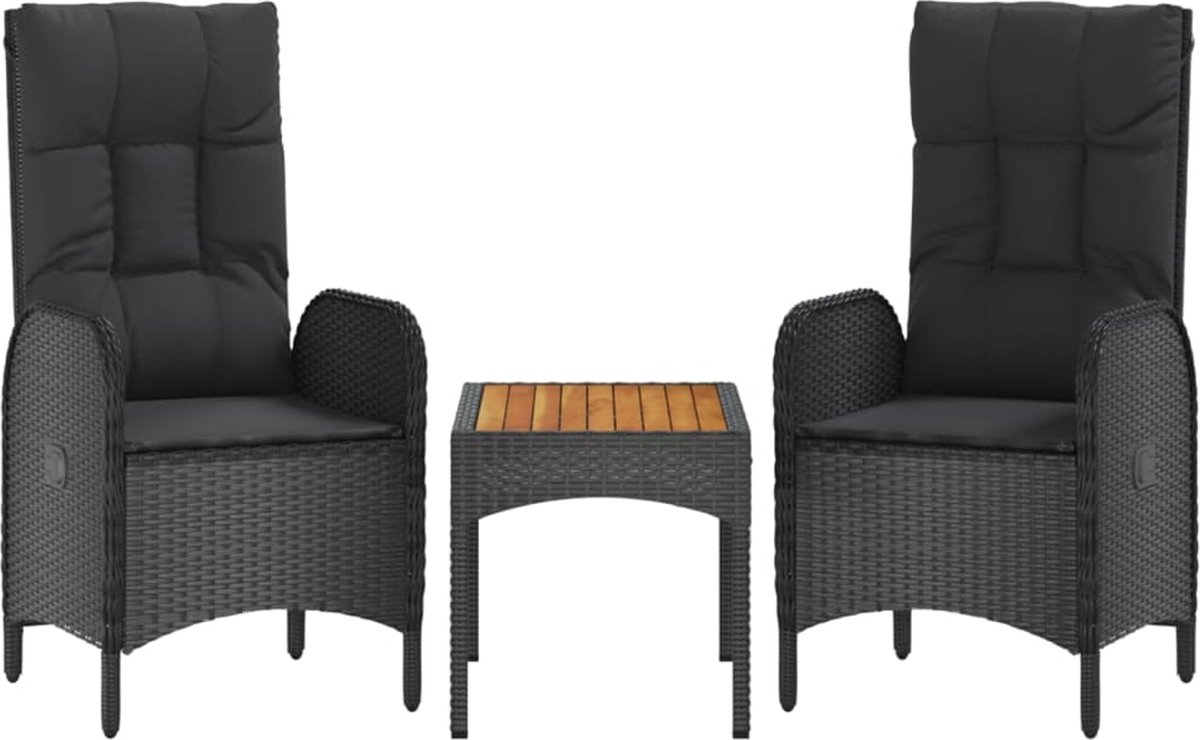 Vidaxl 3-delige Loungeset Met Kussens Poly Rattan - Zwart