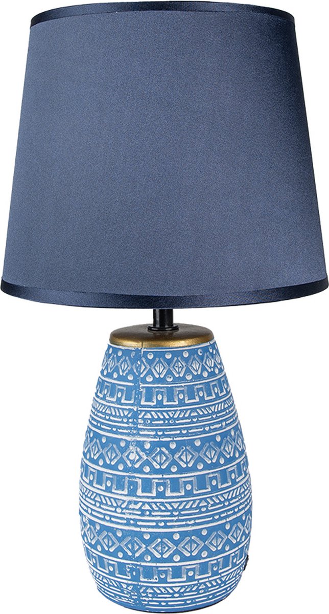 Clayre & Eef Tafellamp Ø 20x35 Cm Wit Keramiek Rond Bureaulamp Bureaulamp - Blauw