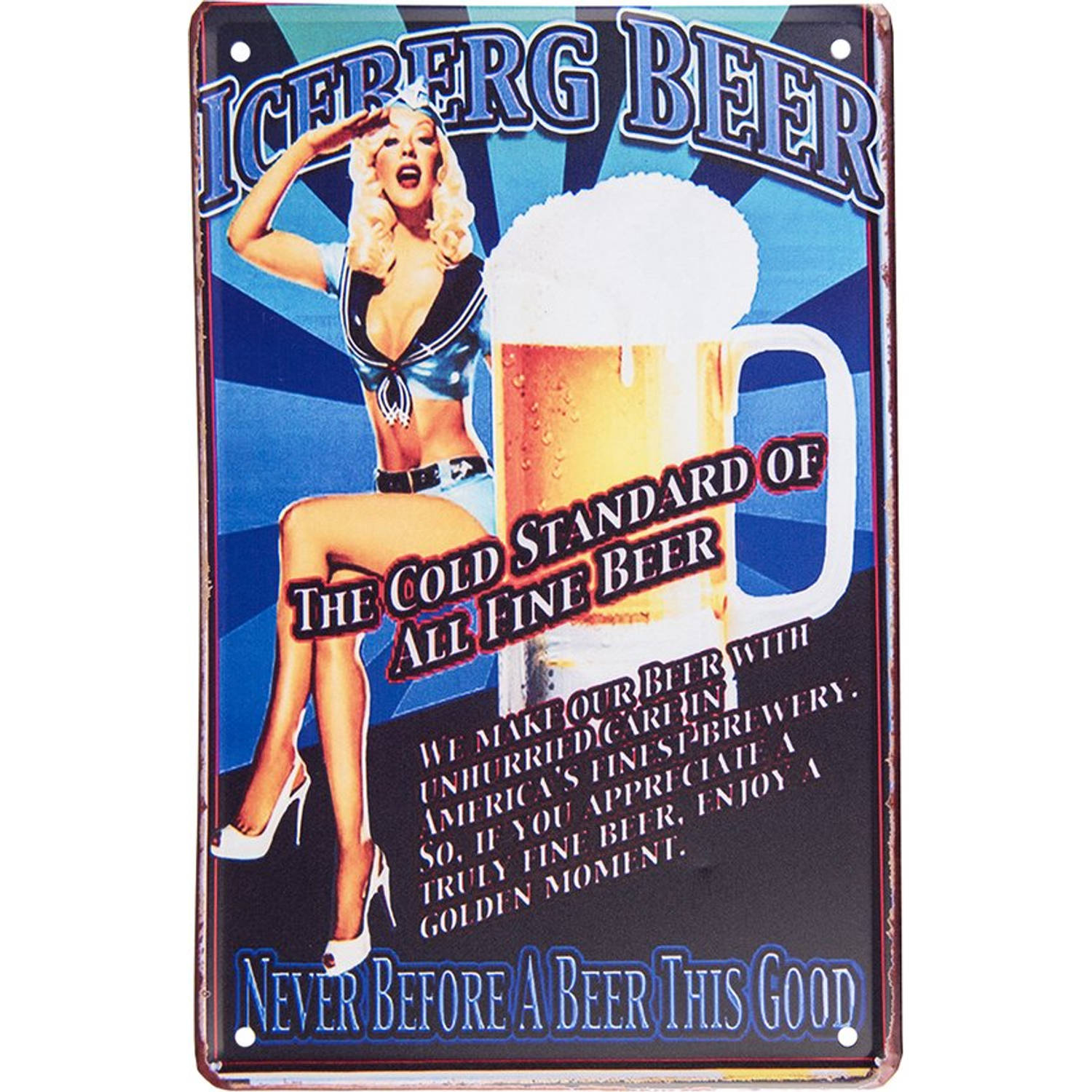 Clayre & Eef Wanddecoratie 20x30 Cm Wit Metaal Beer Muurdecoratie Wandversiering Tekstbord - Blauw