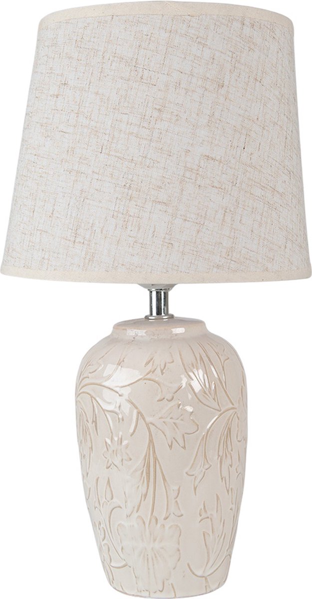 Clayre & Eef Tafellamp Ø 20x37 Cm Keramiek Rond Bureaulamp Bureaulamp - Beige