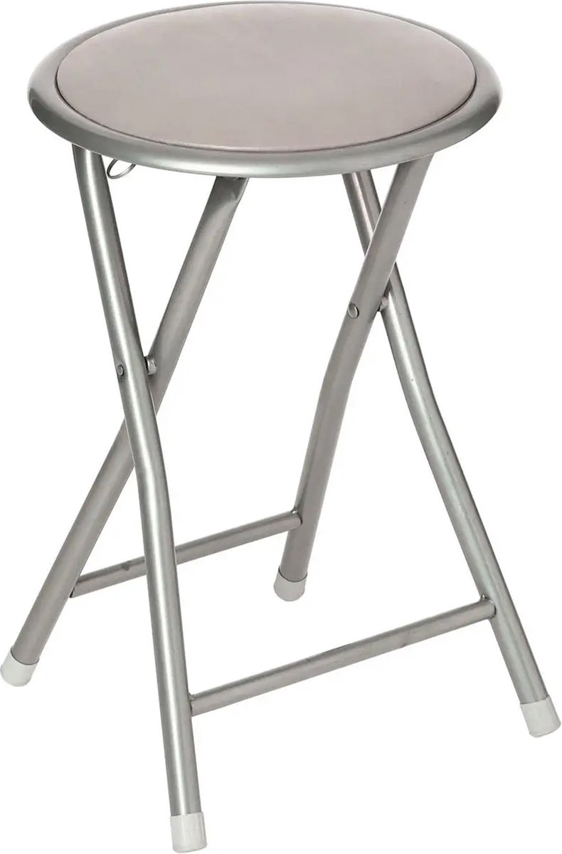 Bijzet Krukje/stoel - Opvouwbaar - Zilver/taupe - 46 Cm - Bijzettafels