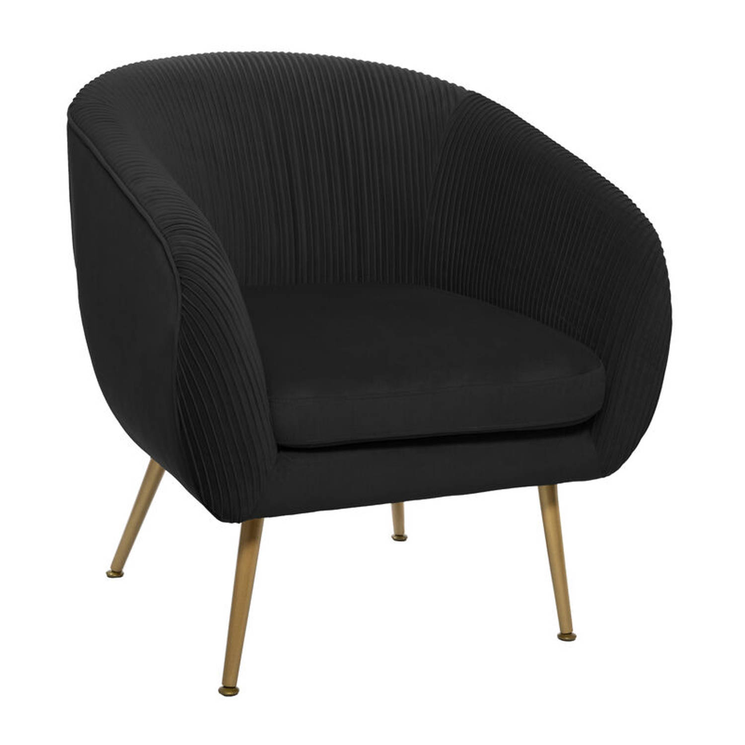 Casa Di Elturo Velvet Fauteuil Ribbed Zwart Met Goudkleurige Poten