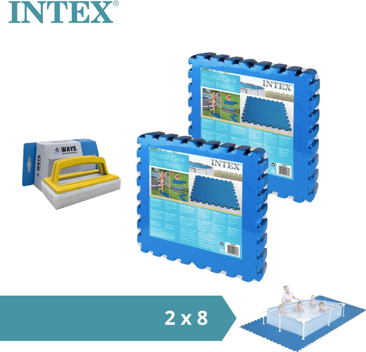 Intex - Voordeelverpakking - Zwembadtegels - 2 Verpakkingen Van 8 Tegels - 4m² & Ways Scrubborstel