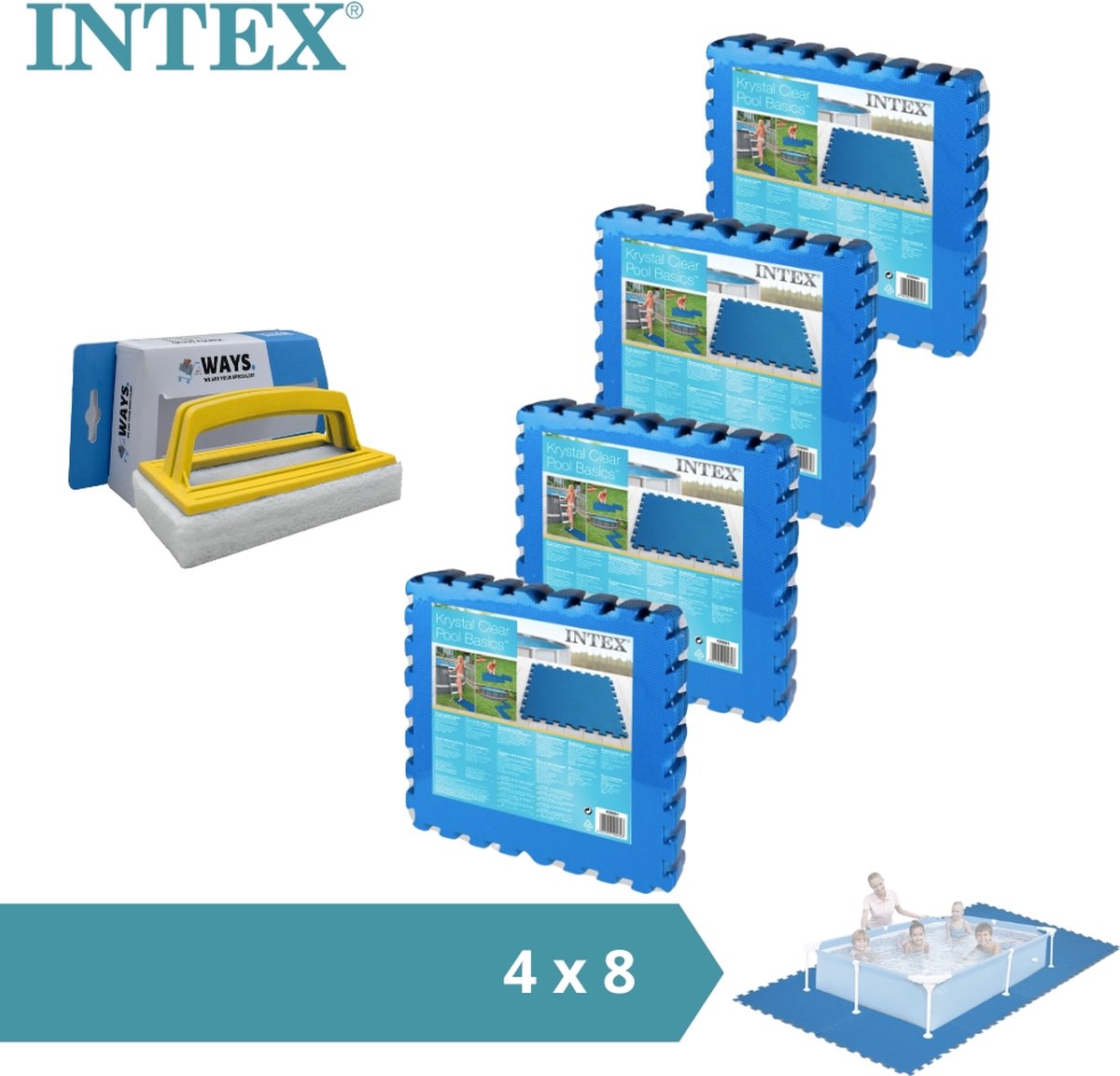 Intex - Voordeelverpakking - Zwembadtegels - 4 Verpakkingen Van 8 Tegels - 8m² & Ways Scrubborstel