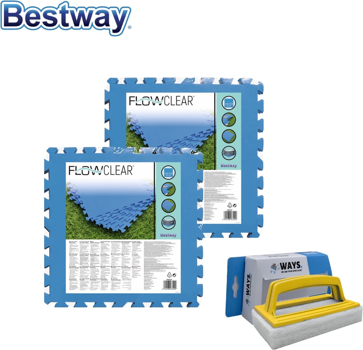 Bestway - Voordeelverpakking - Zwembad Tegels - 50 Cm X 50 Cm - 4m² - 16 Tegels & Ways Scrubborstel