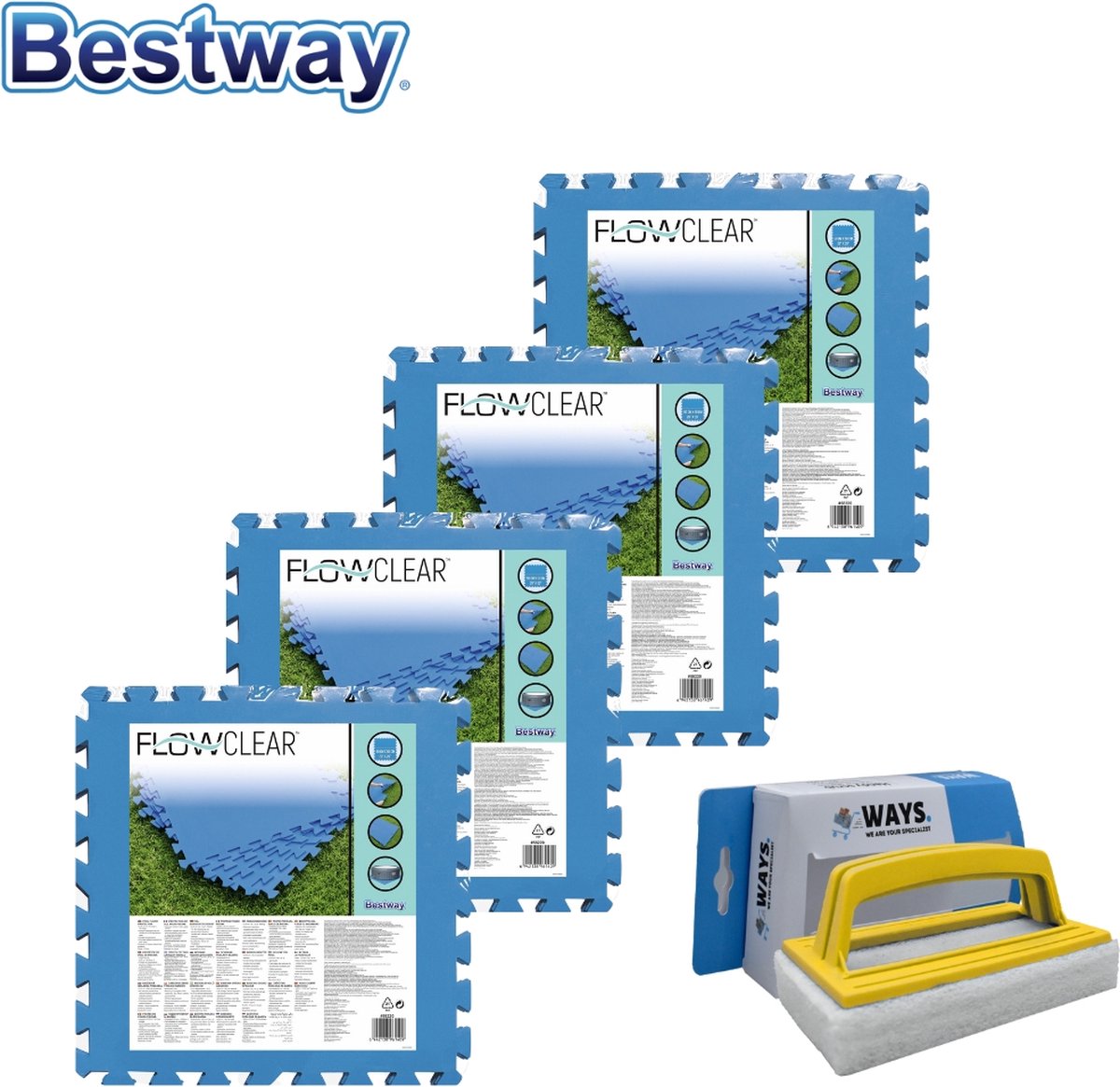 Bestway - Voordeelverpakking - Zwembad Tegels - 50 Cm X 50 Cm - 8m² - 32 Tegels & Ways Scrubborstel