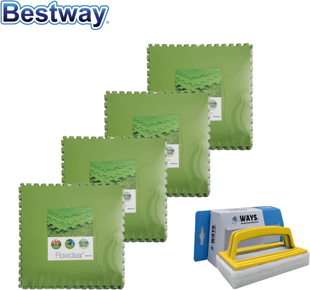 Bestway Flowclear - Voordeelverpakking - Grondtegels - 4 Verpakkingen Van 9 Stuks & Ways Scrubborstel