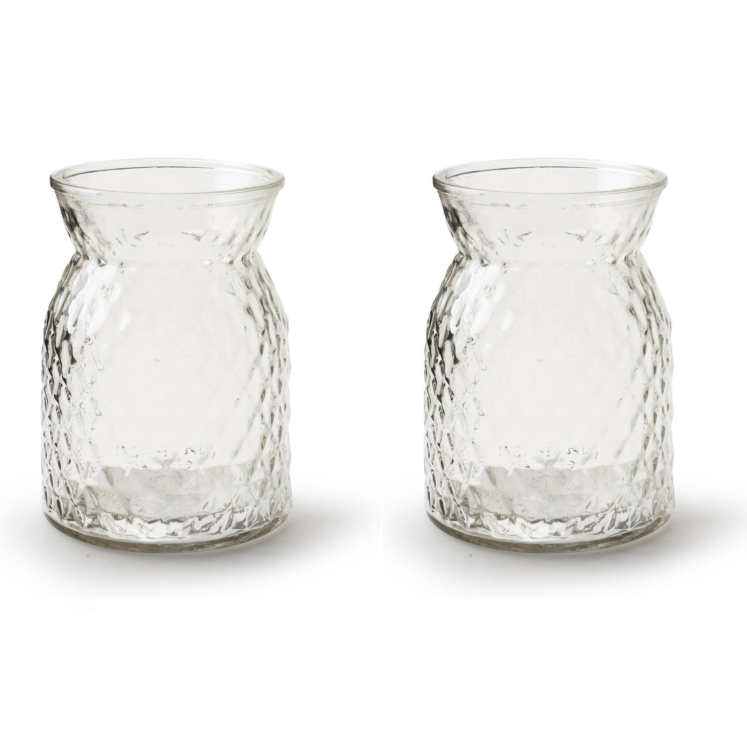 2x Stuks Bloemenvazen - Helder Bewerkt/transparant Glas - H16 X D12 Cm - Vazen