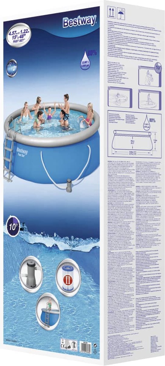 Bestway - Fast Set - Opblaasbaar Zwembad Inclusief Filterpomp En Zwembadtrap - 457x122 Cm - Rond