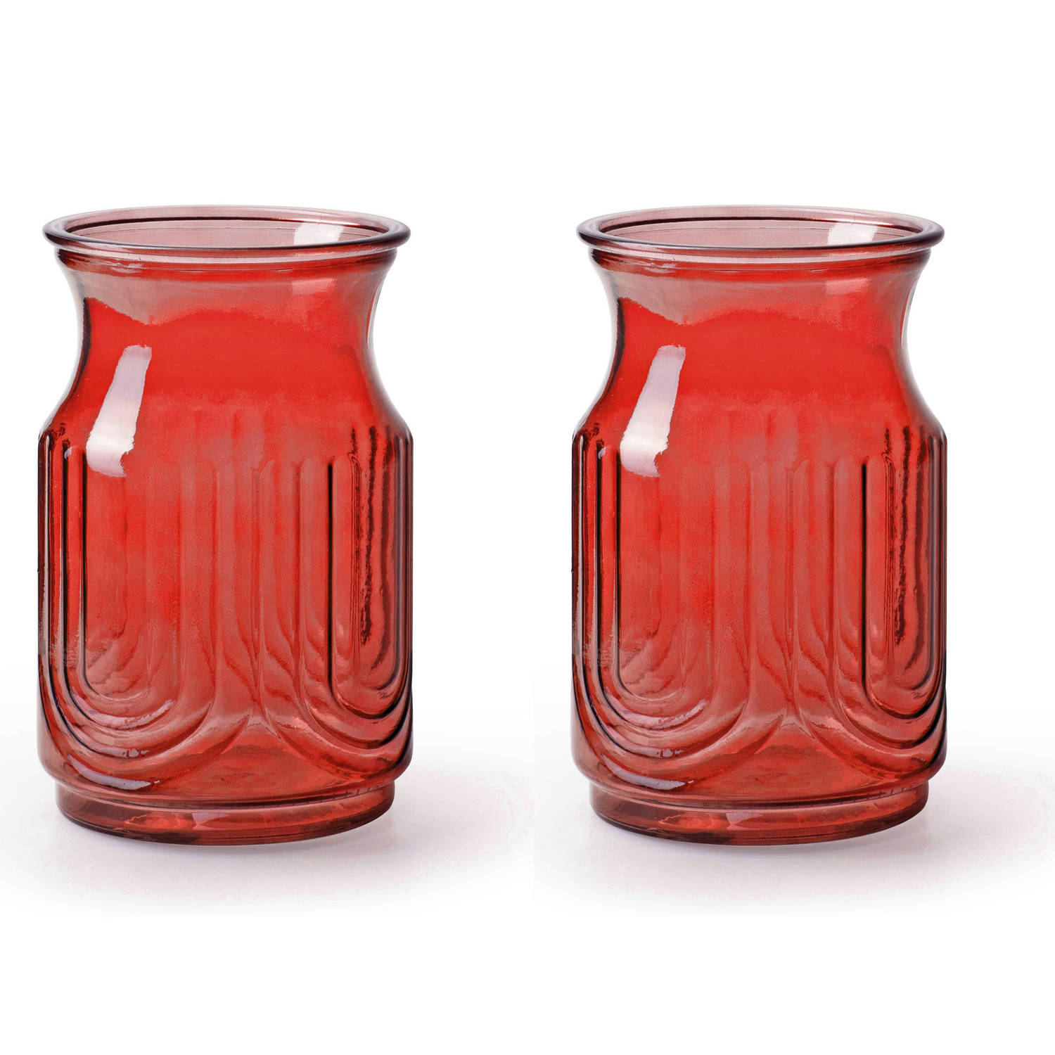 2x Stuks Bloemenvazen/transparant Glas - H20 X D12.5 Cm - Vazen - Rood