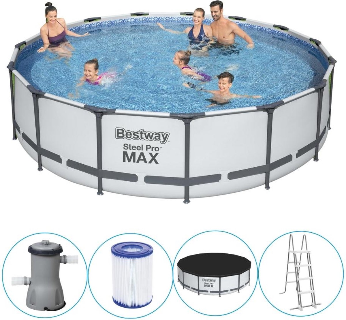 Bestway - Steel Pro Max - Opzetzwembad Inclusief Filterpomp En Accessoires - 457x107 Cm - Rond