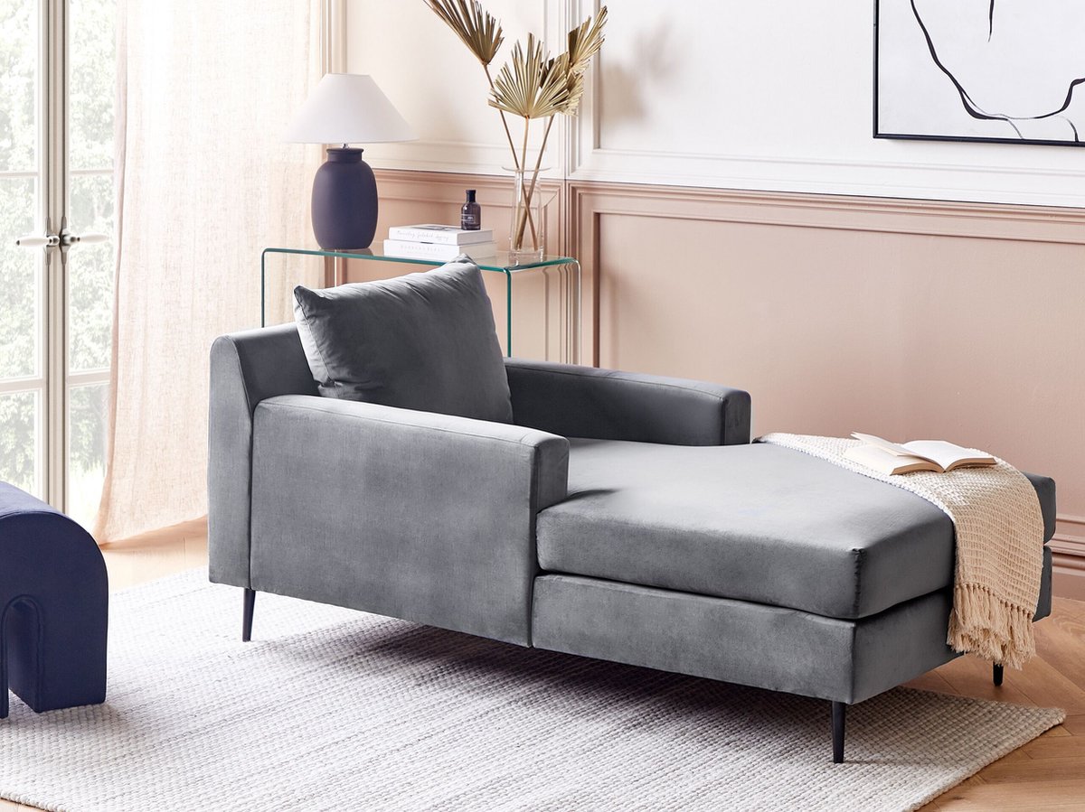 Beliani Gueret - Chaise Longue--fluweel - Grijs