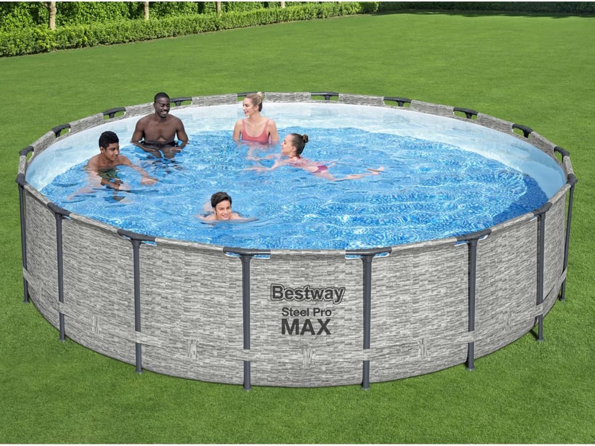 Bestway - Steel Pro Max - Opzetzwembad Inclusief Filterpomp - 549x122 Cm - Steenprint - Rond - Grijs