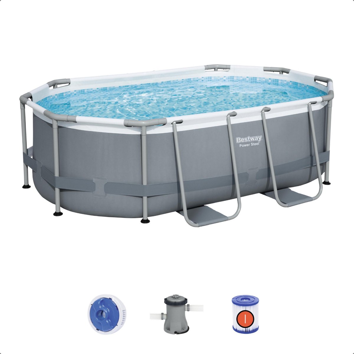 Bestway - Power Steel - Opzetzwembad Inclusief Filterpomp - 305x200x84 Cm - Rechthoekig