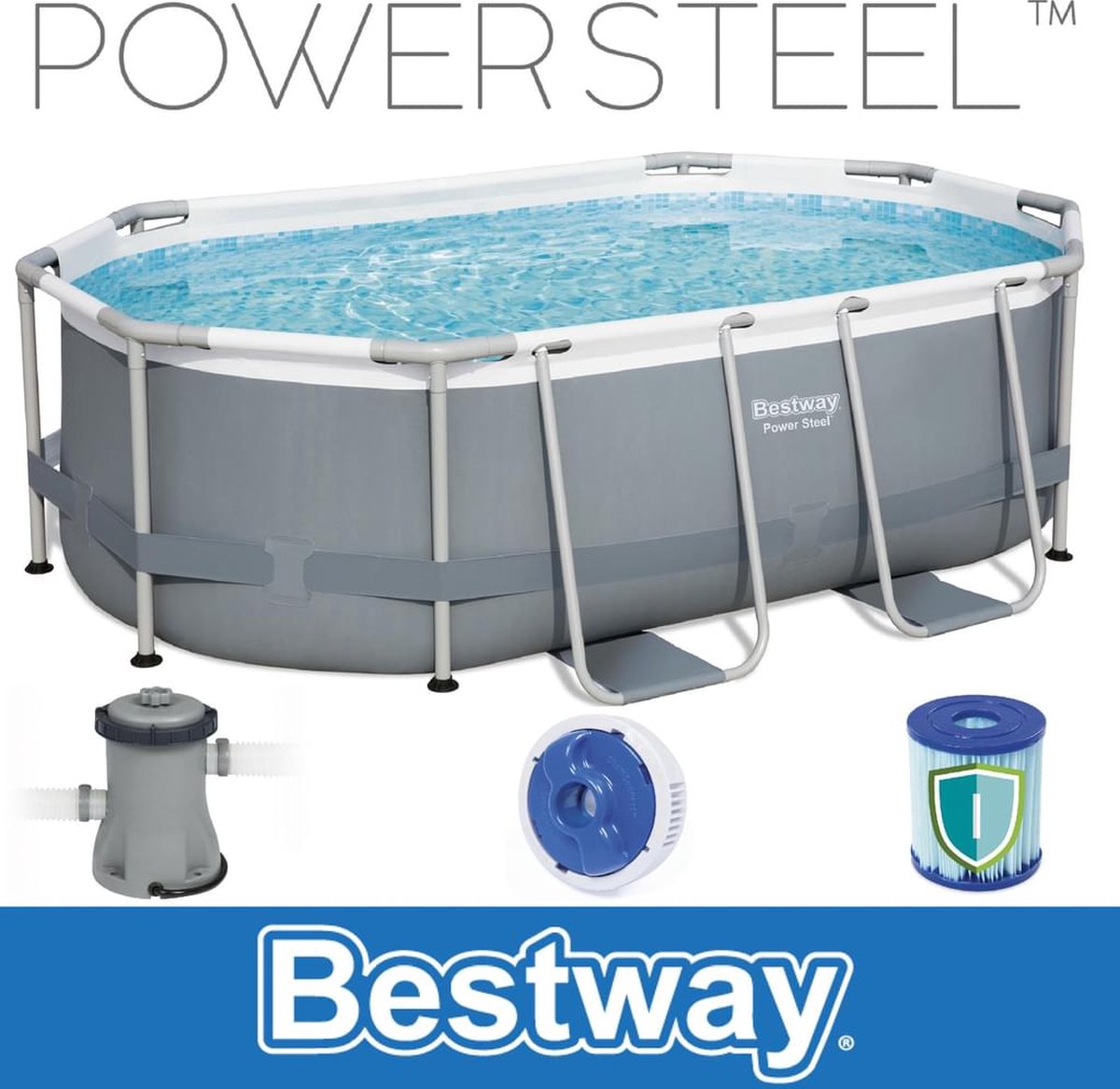Bestway - Power Steel - Opzetzwembad Inclusief Filterpomp - 305x200x84 Cm - Rechthoekig