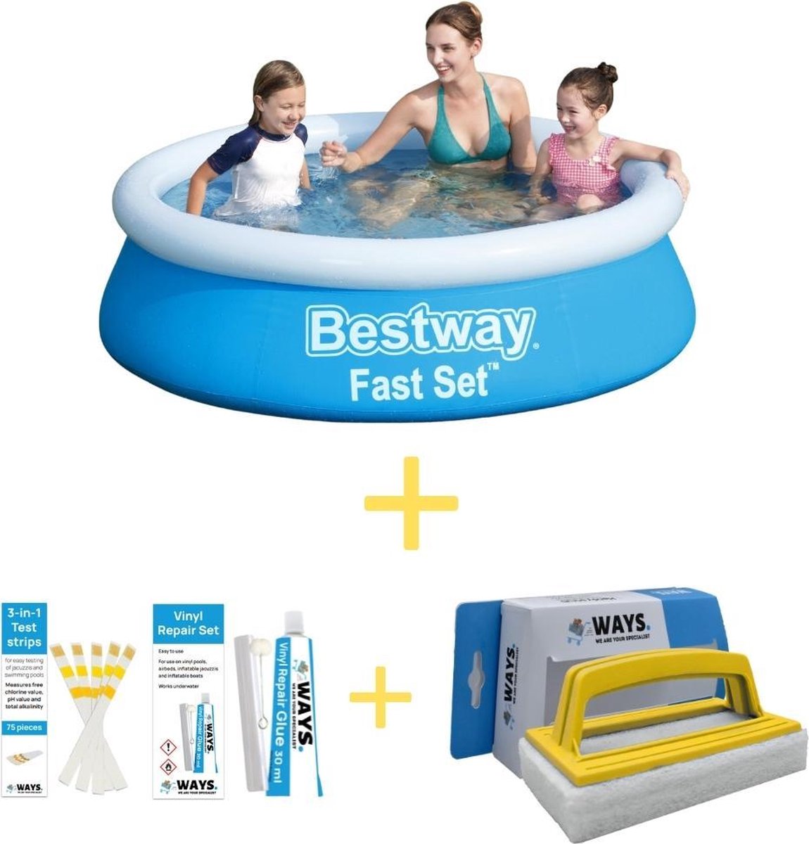 Bestway Zwembad - Fast Set - 183 X 51 Cm - Inclusief Reparatiesetje & 75 Teststrips & Scrubborstel - Blauw