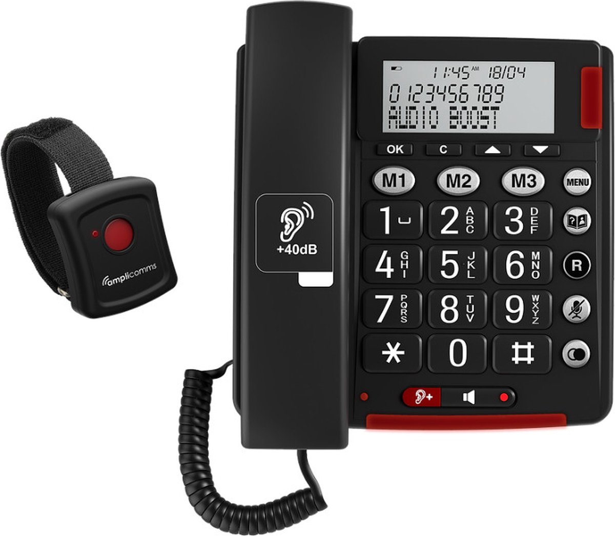 Amplicomms - Bigtel 50 Alarm Plus Bedrade Telefoon - Zwart