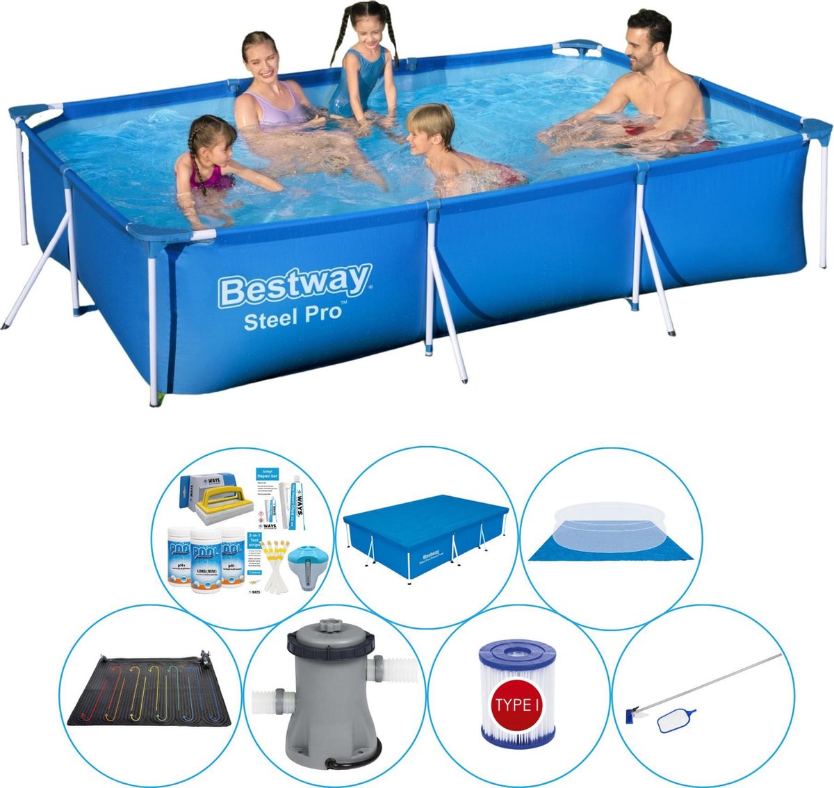 Bestway Zwembad Set - Steel Pro Rechthoekig 300x201x66 Cm - Blauw