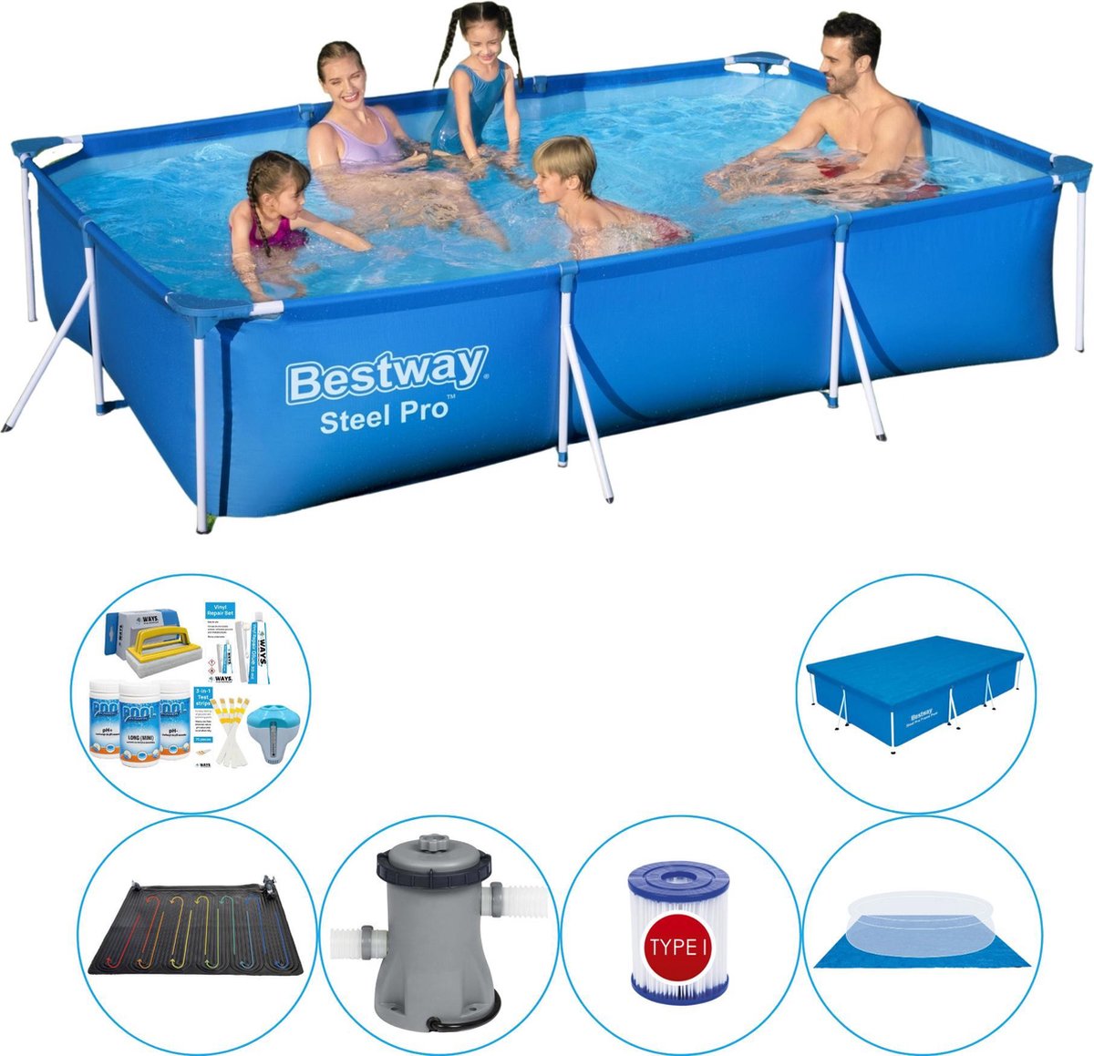 Bestway Zwembad Pakket - Steel Pro Rechthoekig 300x201x66 Cm - Blauw