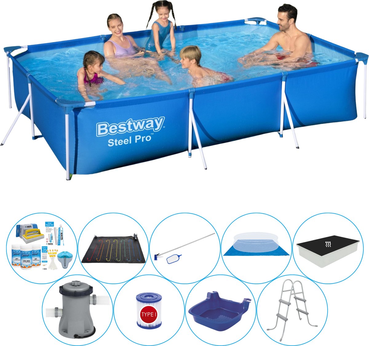 Bestway Deluxe Zwembad Set - Steel Pro Rechthoekig 300x201x66 Cm - Blauw