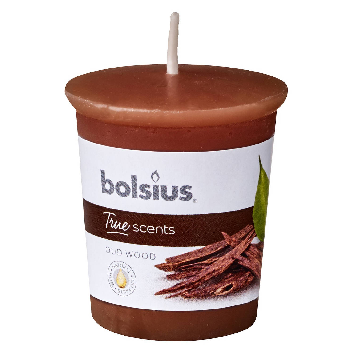 Bolsius 3 Stuks Votive 53/45 Rond True Scents Oud Wood - Bruin