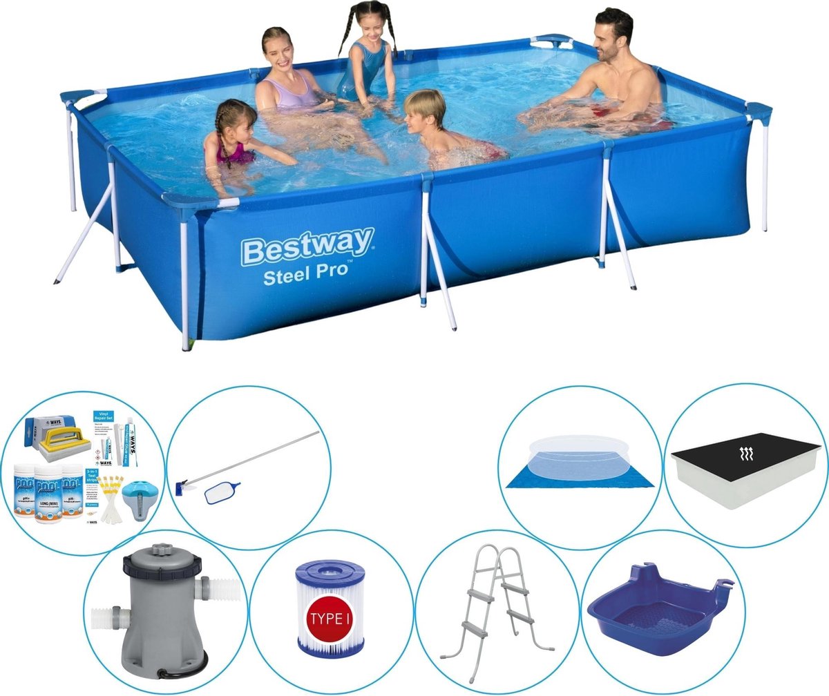 Bestway Steel Pro Rechthoekig Zwembad - 300 X 201 X 66 Cm Inclusief Pomp - Voordeelpakket - Blauw