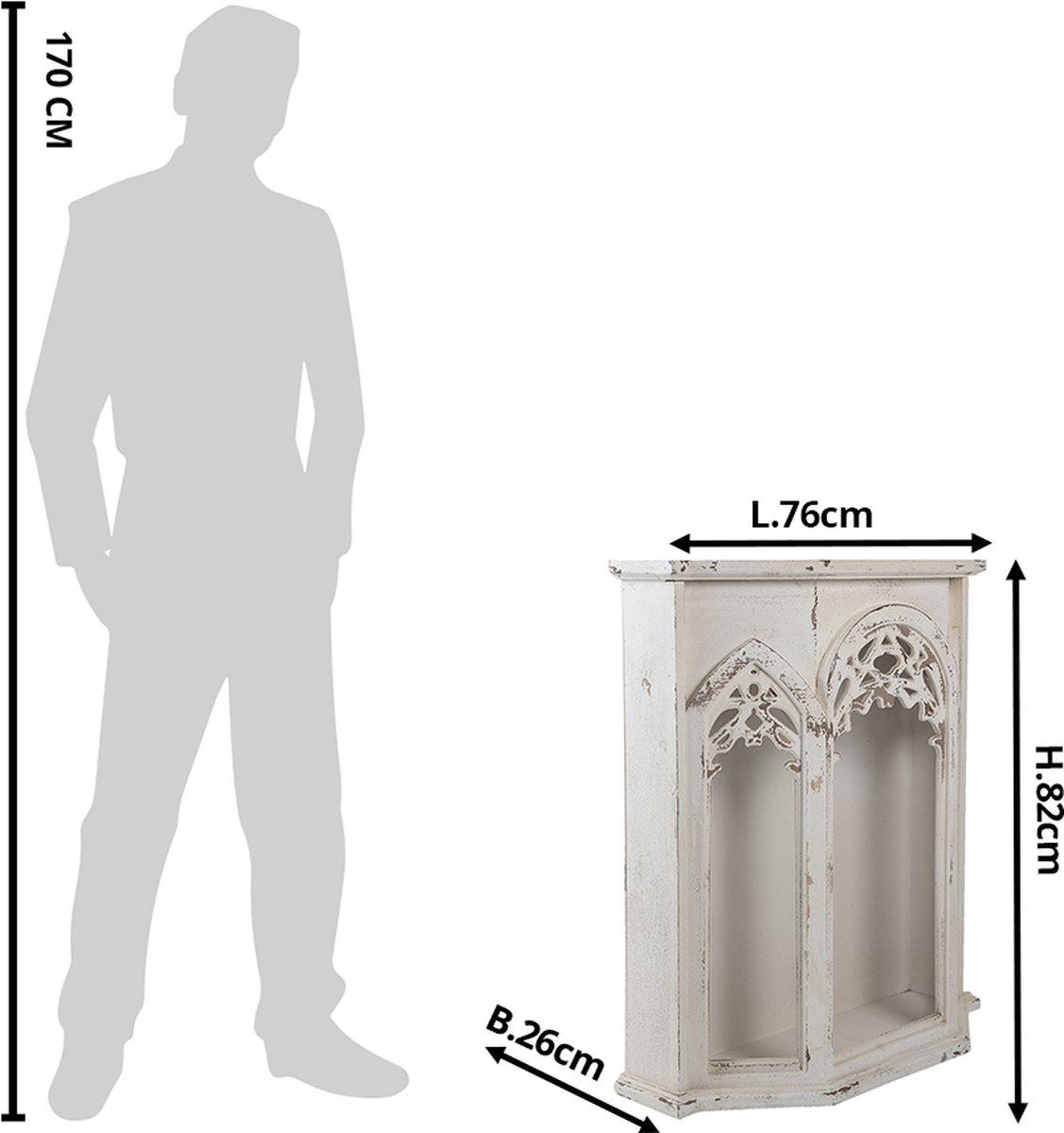 Clayre & Eef Wandkast 76x26x82 Cm Wit Hout Opbergkast Vitrinekast Wit Opbergkast Vitrinekast