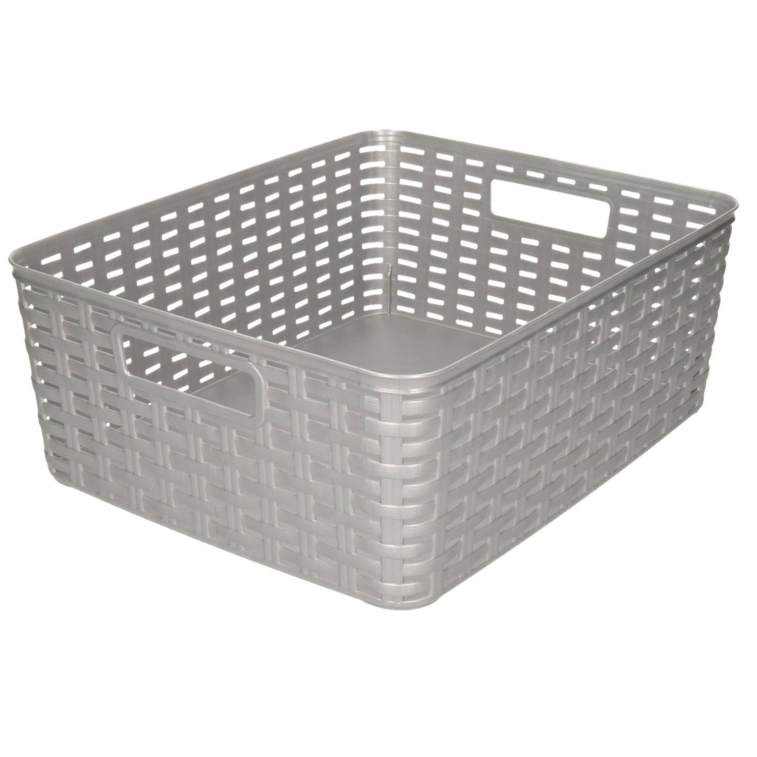 Forte Plastics 1x Zilveren Geweven Opbergboxen/opbergmanden 12 Liter Kunststof - Opbergbox - Silver