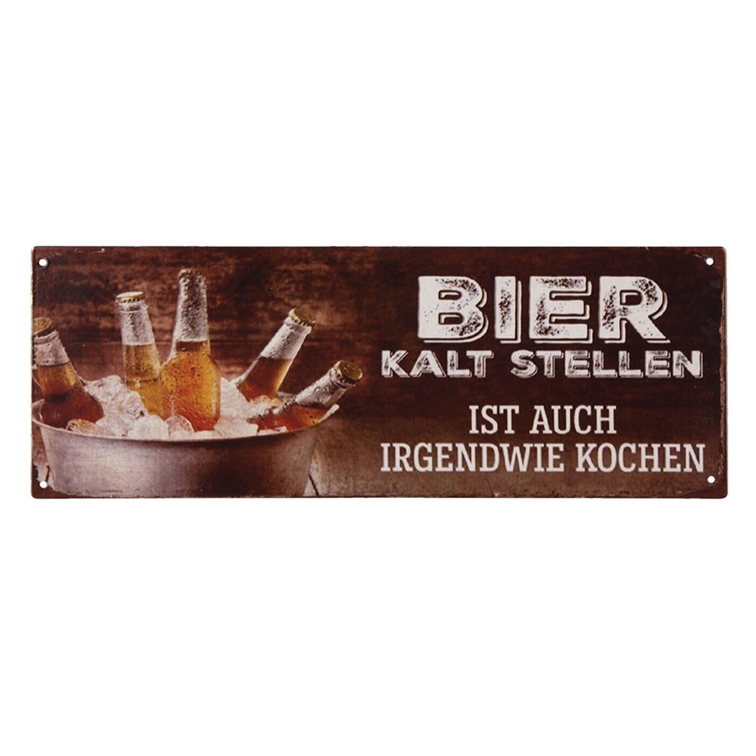 Clayre & Eef Tekstbord 36x13 Cm Ijzer Bier Wandbord Spreuk Wandplaat Wandbord Spreuk - Bruin