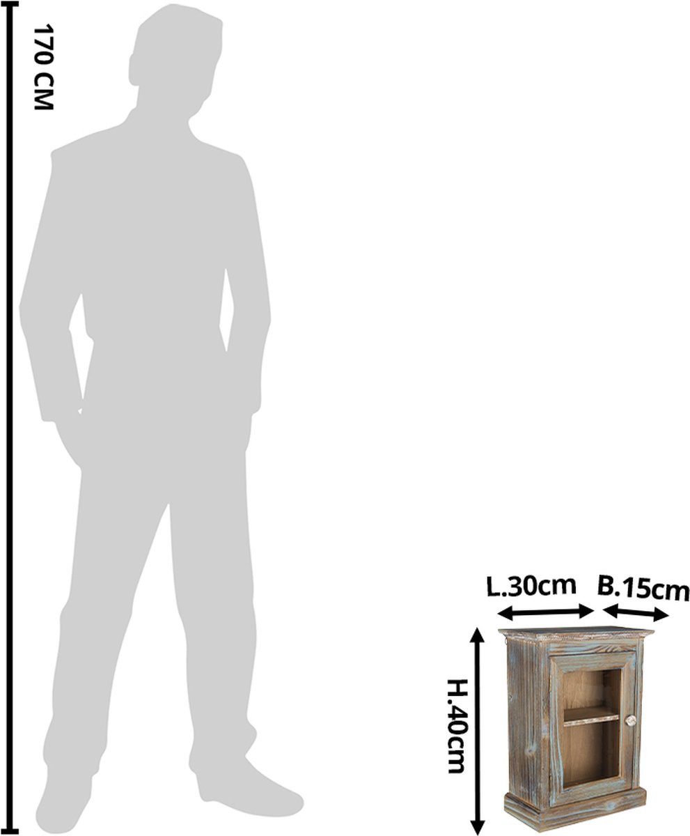 Clayre & Eef Wandkast 30x15x40 Cm Blauw Hout Rechthoek Opbergkast Opbergkast - Bruin