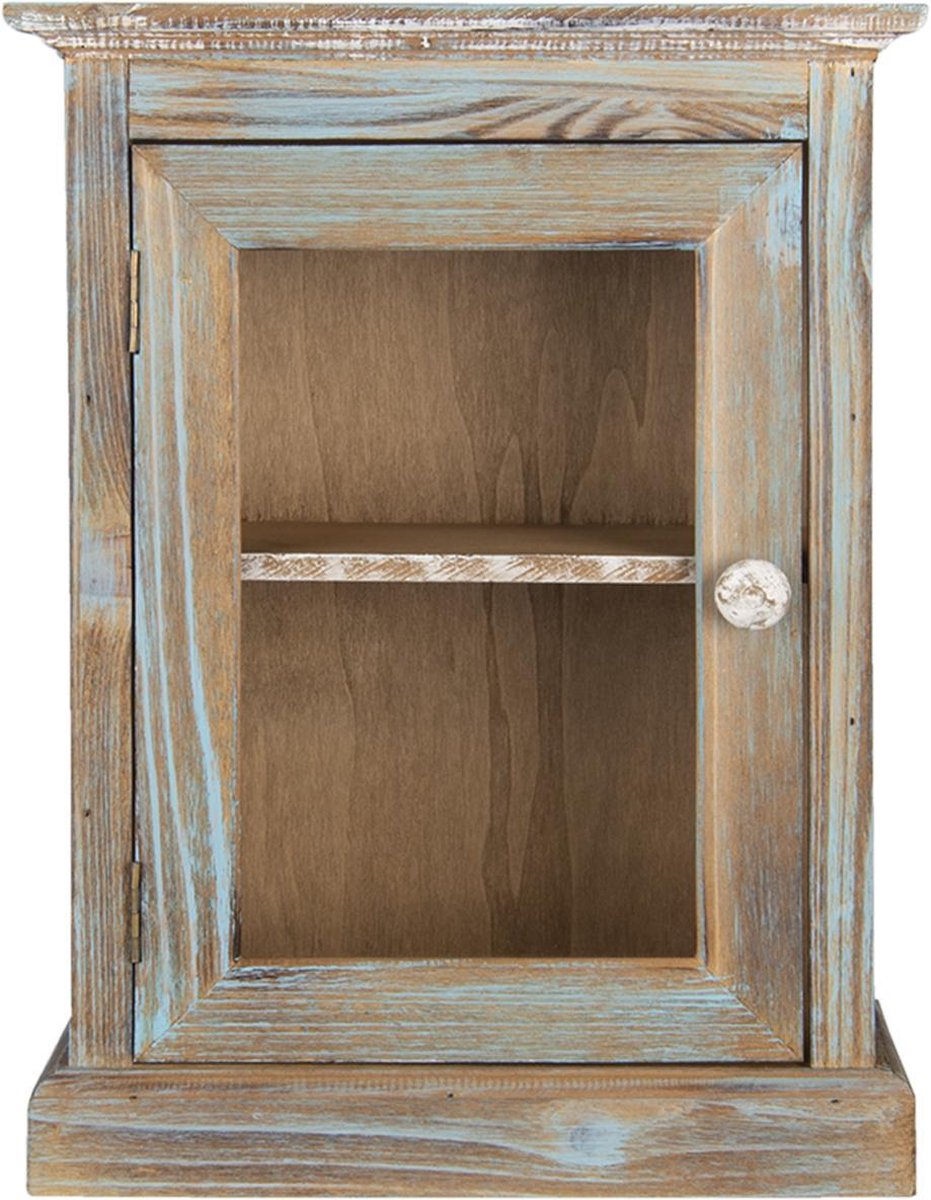 Clayre & Eef Wandkast 30x15x40 Cm Blauw Hout Rechthoek Opbergkast Opbergkast - Bruin